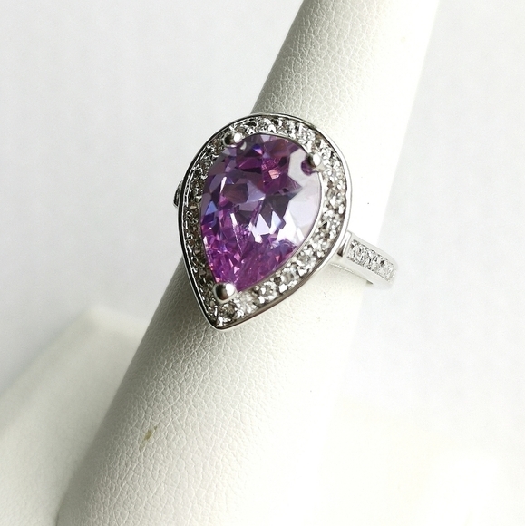 Nwt 6ct teardrop pear cut lavender Amethyst cz halo cz ring size 8 - Picture 2 of 5